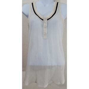 Miss Me Cream Sheer Henley Tank Top Small Lightweight Rounded Hem Soft Flowy